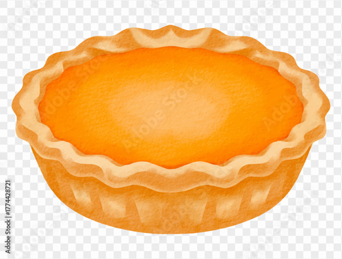 Watercolor pumpkin tart dessert illustration for Thanksgiving holiday design. Vector.