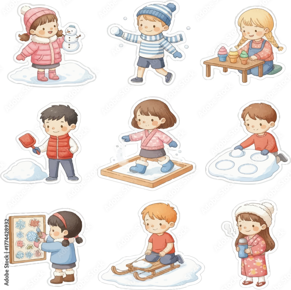 Fototapeta premium Winter Kids Illustration Set