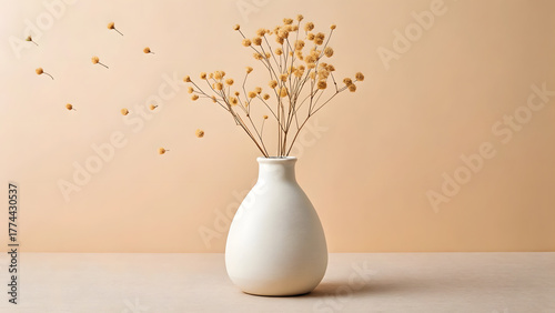 Fototapeta Naklejka Na Ścianę i Meble -  Beautiful arrangement of dried flowers in a modern vase with a neutral background