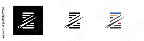 Spool of thread and needle for sew and needlework. Logotype and icons vector illustration