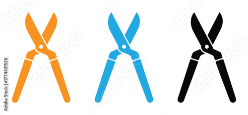 Pruning shears icon illustrations collection. editable stroke outline and flat style