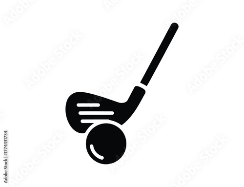 Pair of iron or wedge golf club flat vector icon for sports apps, websites. Crossed Stick Golf Badge Logo Graphic. Illustration on white background, golf ball and tee, Vector illustration of a golf.