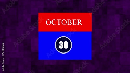 October 30 Calendar Date Icon Design – Modern Red and Blue Page Template on Abstract Backgroundg sign