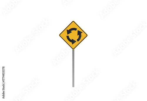 Circular intersection road sign front view without shadow 3d render