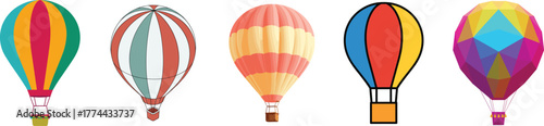 Colorful Hot Air Balloon Vector Set in Various Styles