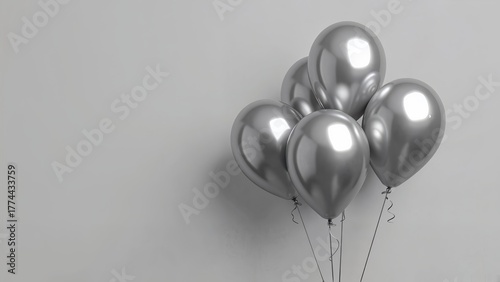 Silver gel multicolored chrome shiny balloons on a gray background