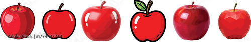 Six Red Apple Vector Collection in Different Art Styles