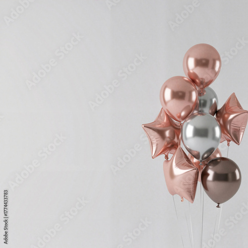 helium colored chrome shiny balloons on a gray background