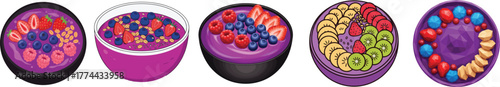 Açaí Berry Smoothie Bowl Vector Collection with Fresh Fruit