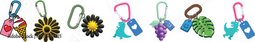 Colorful Carabiner Keychain Vector Set with Charms and Tags