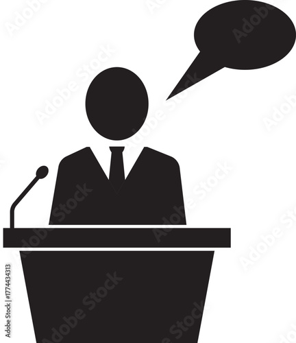 Conceptual icon of a public speaker at a lectern