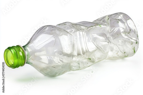 Crushed plastic bottle isolated. photo.