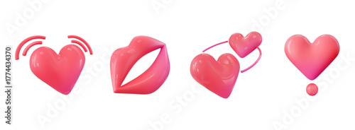 3d emoji beating heart, kiss mark, revolving heart and Heart Exclamation icon illustration