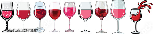 Red Wine Glass Vector Collection in Various Styles and Angles