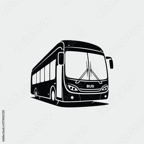 Modern stylized illustration of a white bus front view in black on a white background