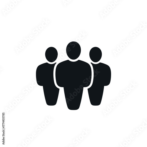 Simple black flat icon of a group of people representing a team, community, or leadership