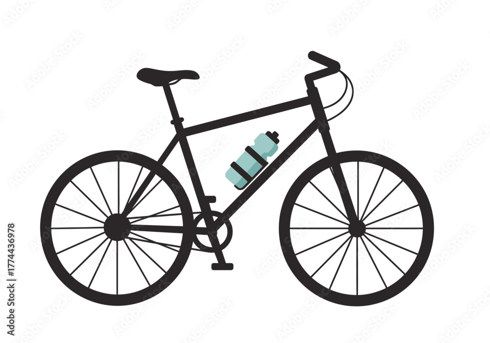 Obraz premium Illustration of a bicycle with water bottle on white background.