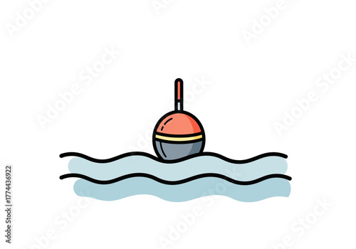 Fishing Float in Water: Cartoon Illustration of Angling Equipment.