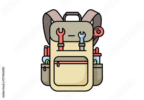 Tool Backpack Illustration: Organized and Ready for Work.
