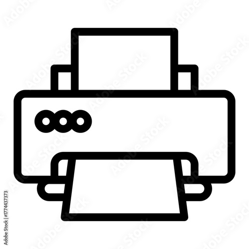 Inkjet printer with buttons and paper line icon, cyber monday concept. Vector graphics. Printer with tray paper, device sign on white background, style icon mobile or web design.
