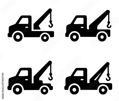 Illustration of 4 Tow Truks, Silhouette Version