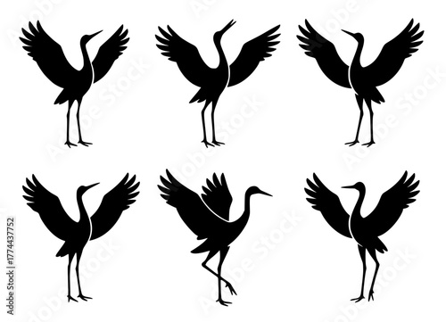 Illustration of 6 Storks, Silhouette Version