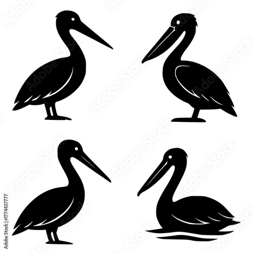 Illustration of 4 Pelicans, Silhouette Version