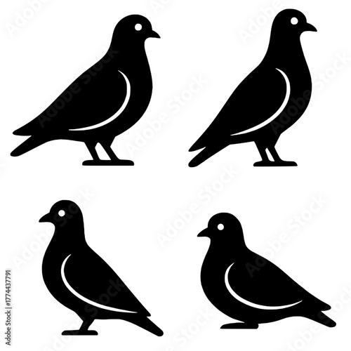Illustration of 4 Doves, Silhouette Version