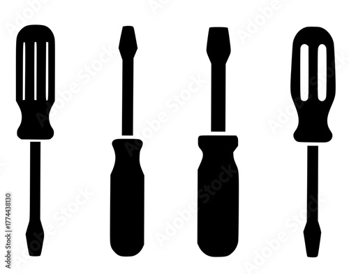 Illustration of 4 Screwdrivers, Silhouette Version