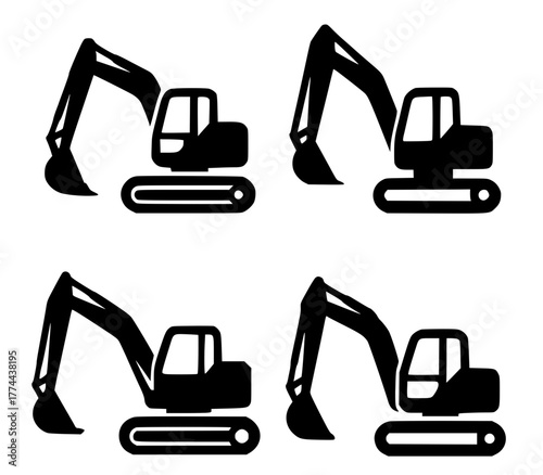 Illustration of 4 Excavators, Silhouette Version