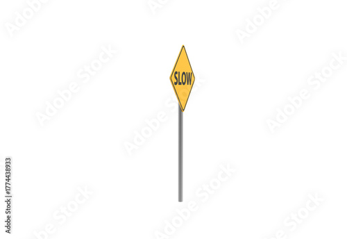 slow down road sign angle view without shadow 3d render