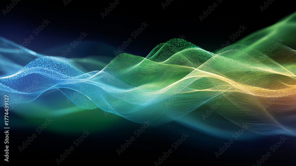 Obraz premium Abstract Sound Waves: A dynamic and colorful representation of sound waves, with smooth gradients and flowing lines of light, suggesting the unseen world of sonic energy.