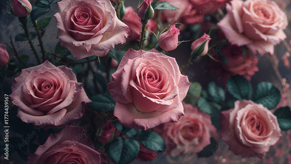 Obraz premium Delicate pink roses blooming gracefully in a bouquet