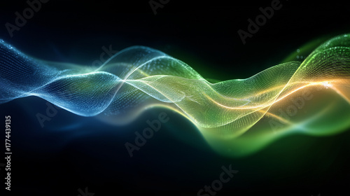 Dynamic Wave of Energy: An abstract visualization of energy gracefully flowing and rippling across a dark backdrop, creating a visually compelling display of dynamic movement.