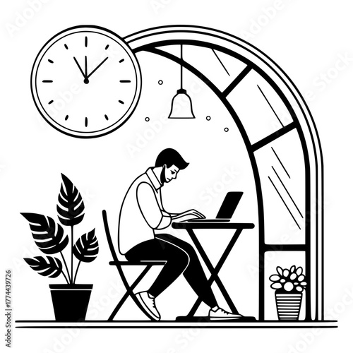 Work From Home in a Cozy Terrace or Balcony, Freelancer Working on Laptop, Home Office Scene