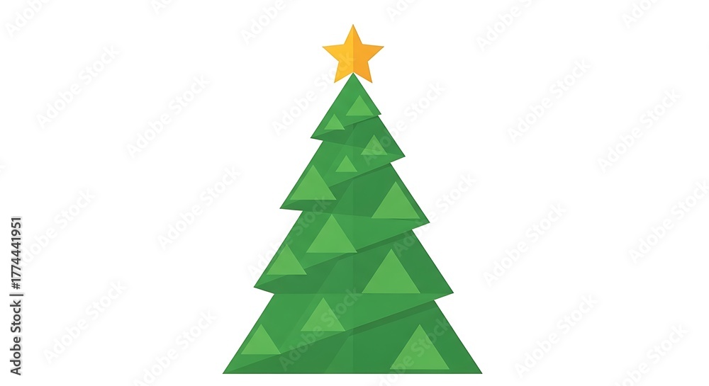 Obraz premium Festive Green Christmas Tree with Golden Star on White Background.