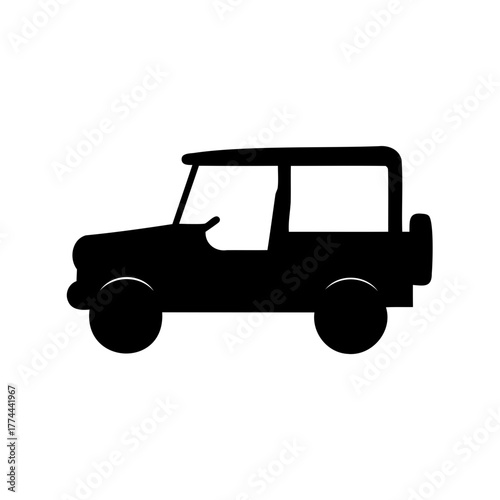 Black silhouette of a cartoon style off road vehicle, isolated image