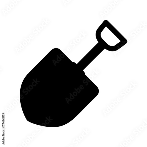 A black shovel outline isolated on white background for digging things