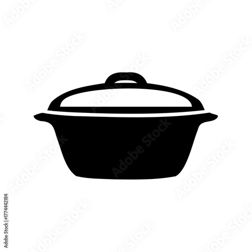 Icon illustration of a black cooking pot or dutch oven with lid