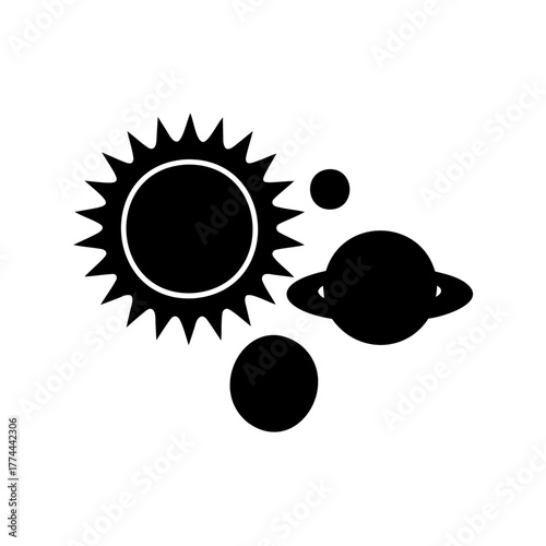 Stylized Solar System Representation with Sun, Planets, and Rings in Minimalist Design