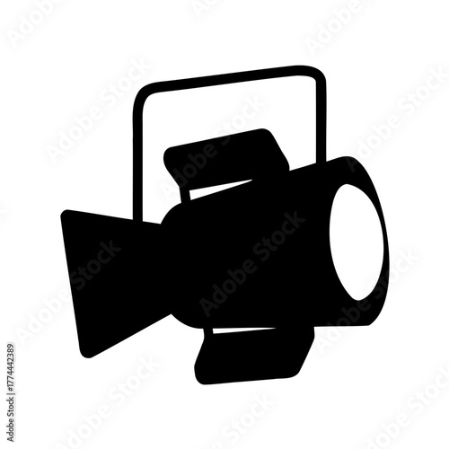 Illumination Icon Depicting a Spotlight with Barn Doors and Yoke Mounting