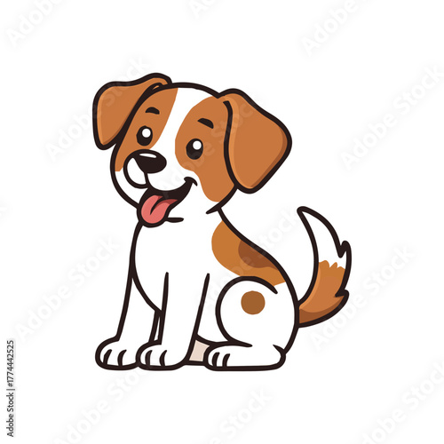 Cute Cartoon Puppy Vector Illustration – Happy Brown and White Dog Sitting with Tongue Out