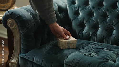 The  surface detail and nap of a dark blue velour textile commonly used for covering