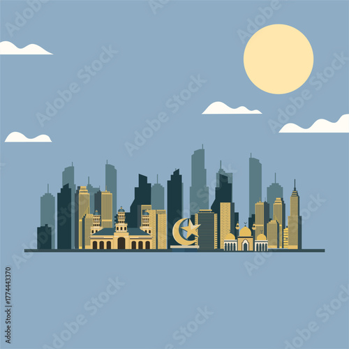 Foto Johor bahru city travel background flat illustration