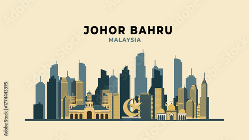 Johor bahru city travel background flat illustration
