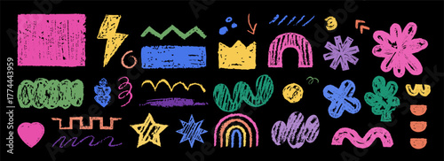 Texture geometric shape. Abstract forms. Hand-made chalk pencil drawings. Minimal sketch. Grunge graphic elements. Doodle crayon. Minimalist modern isolated scribble set. Vector brush tidy design