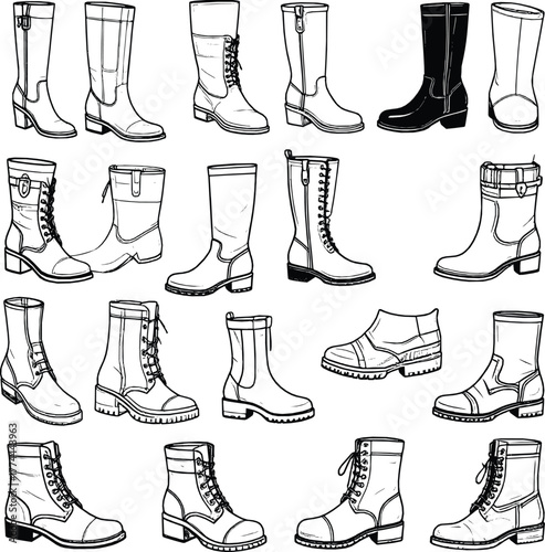Vintage Leather Boots Sketch Collection 