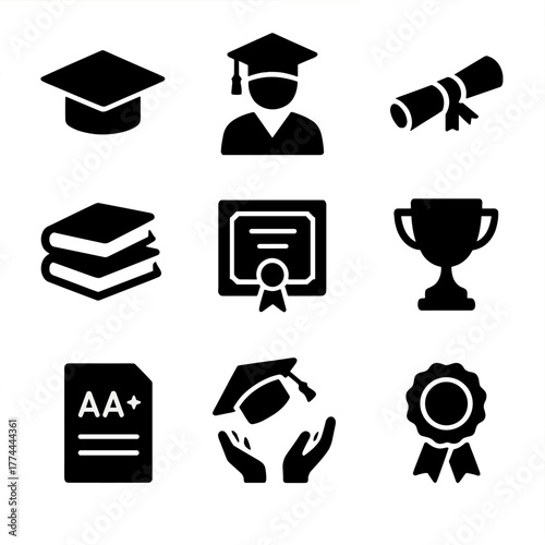 Graduation icon set. Seal award vector honor icon academic badge student book graduation medal icons. Vector icon.