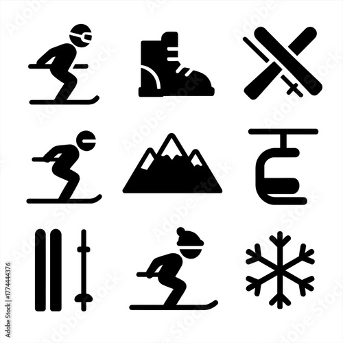 Skiing icon set. Winter sports icons.