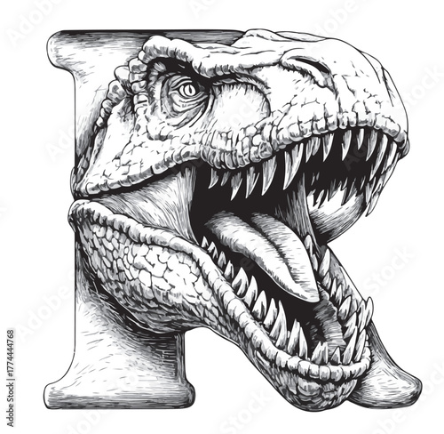 letter R, T-Rex dinosaur, 